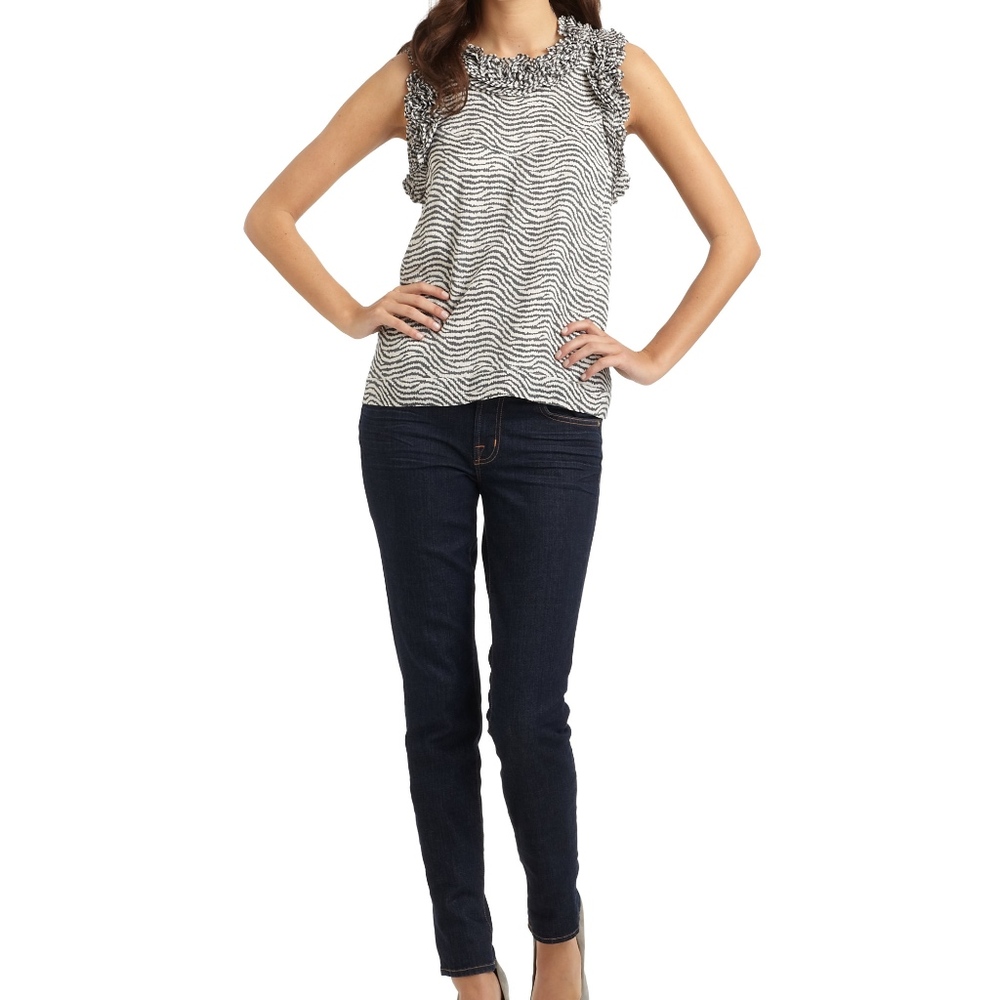 French Connection Sleeveless Gray Print Swing Top - Picture 3 of 8